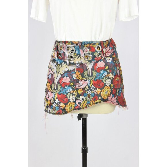 MARQUES ALMEIDA Floral Brocade Belted Asymmetrical Ultra Mini Skirt, Size 8 - Picture 2 of 16